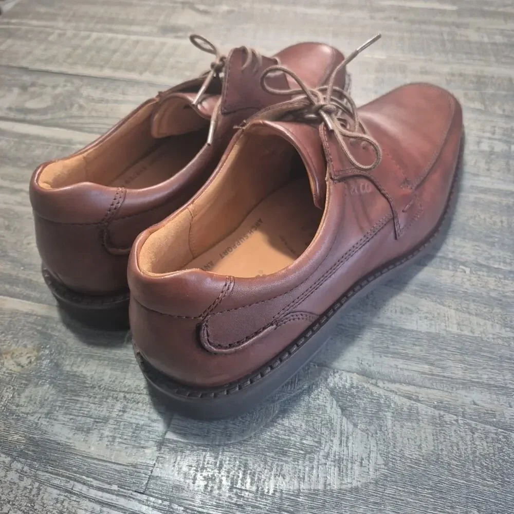 ECCO Seattle Shoes Mens 46 12-12 1/2 Cognac Brown Leather Oxford Derby Apron